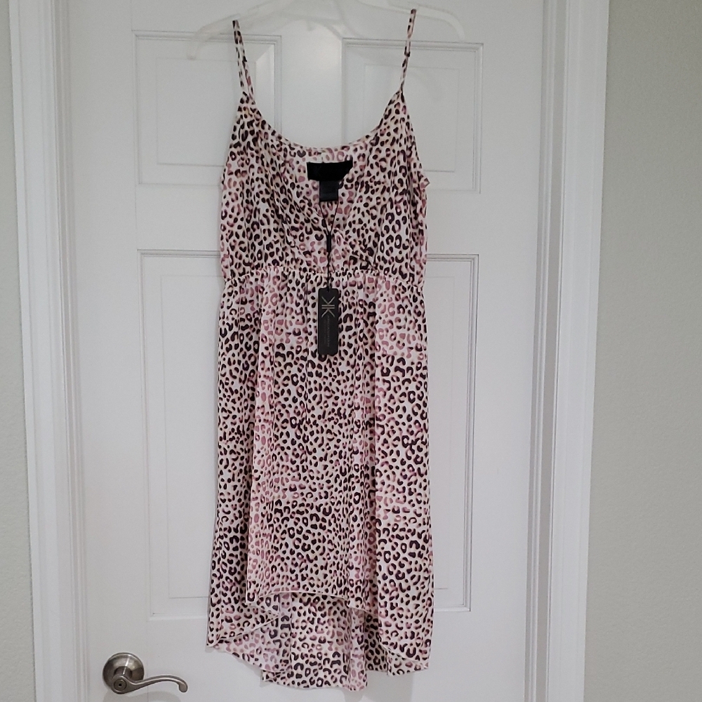 NWT Kardashian Kollection Pink Leopard Print Spaghetti Strap Dress SZ M